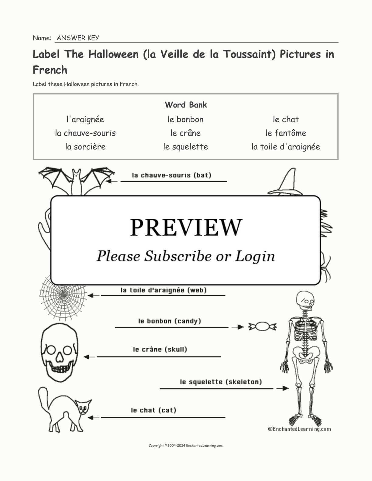 Label The Halloween (la Veille de la Toussaint) Pictures in French interactive worksheet page 2
