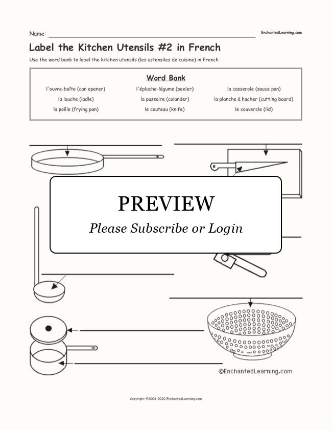Label the Kitchen Utensils #2 in French - Enchanted Learning