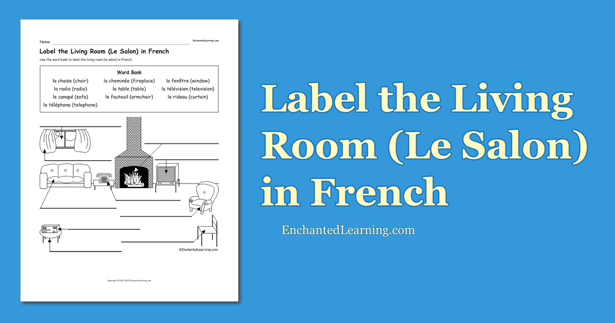 Label the Living Room (Le Salon) in French Enchanted Learning