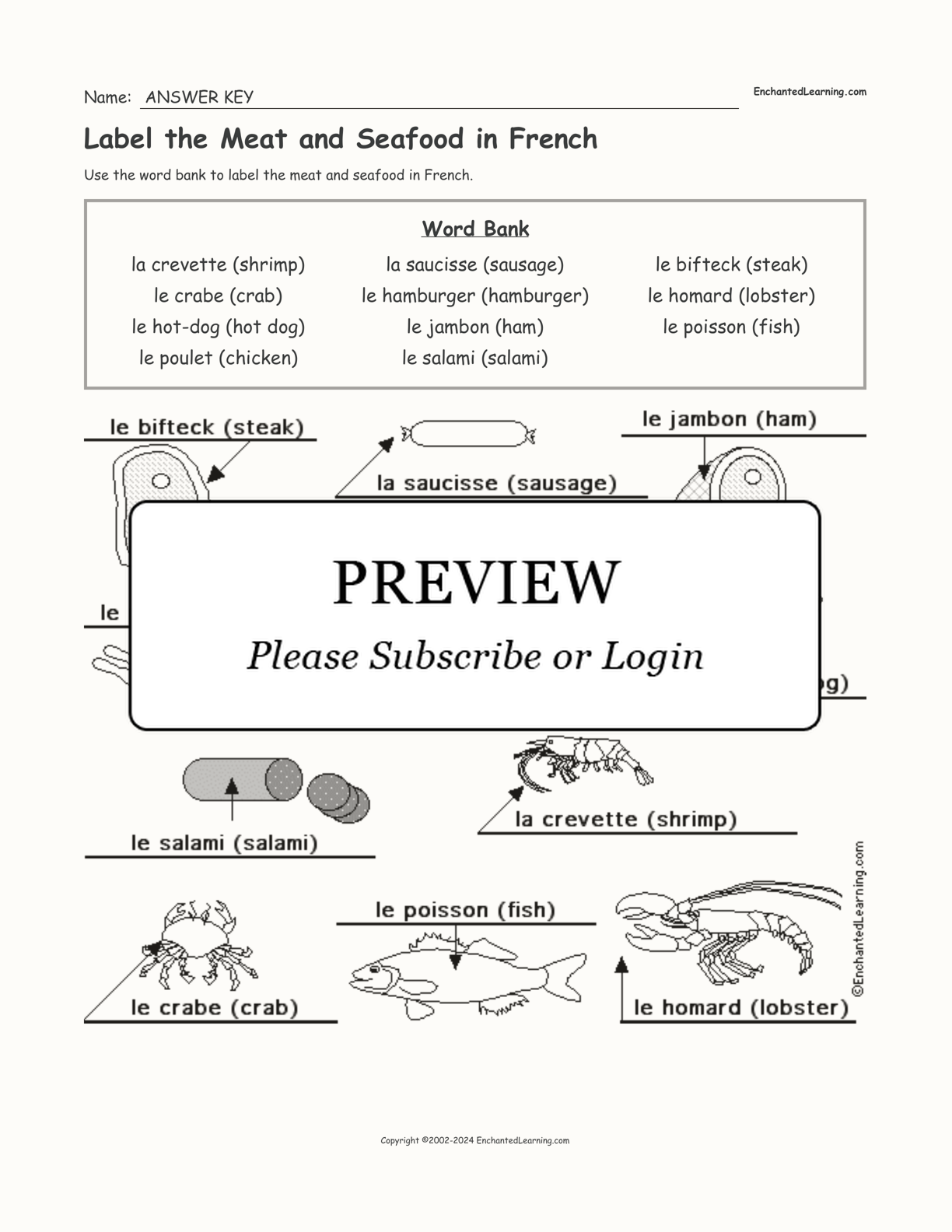Label the Meat and Seafood in French interactive worksheet page 2