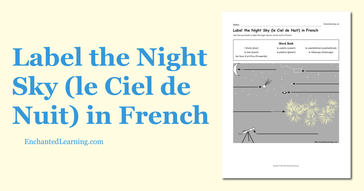 Label the Night Sky (le Ciel de Nuit) in French - Enchanted Learning