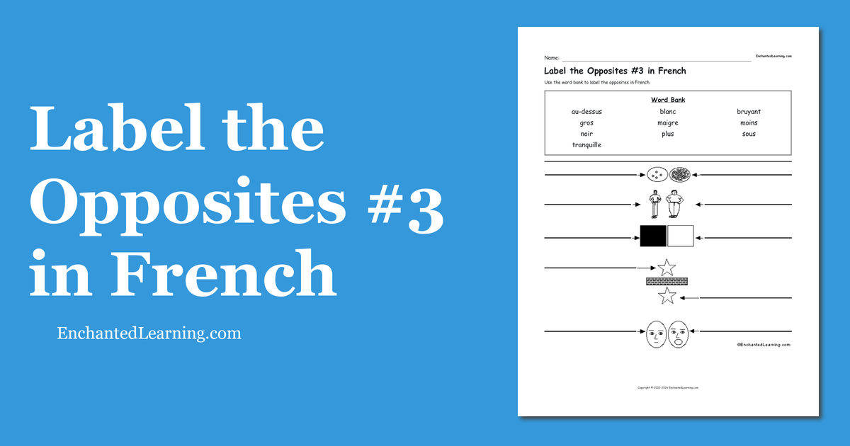 Label the Opposites 3 in French Enchanted Learning