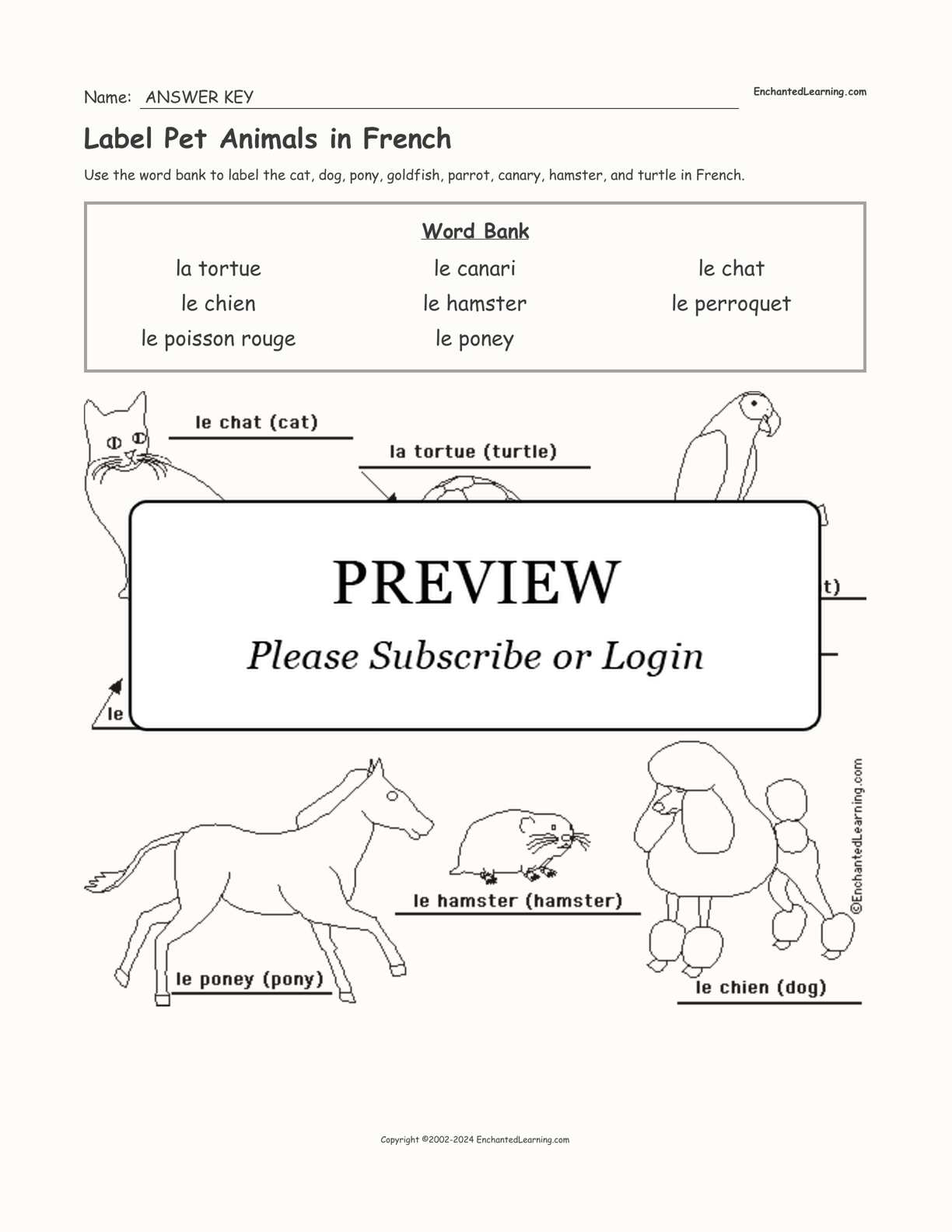 Label Pet Animals in French interactive worksheet page 2