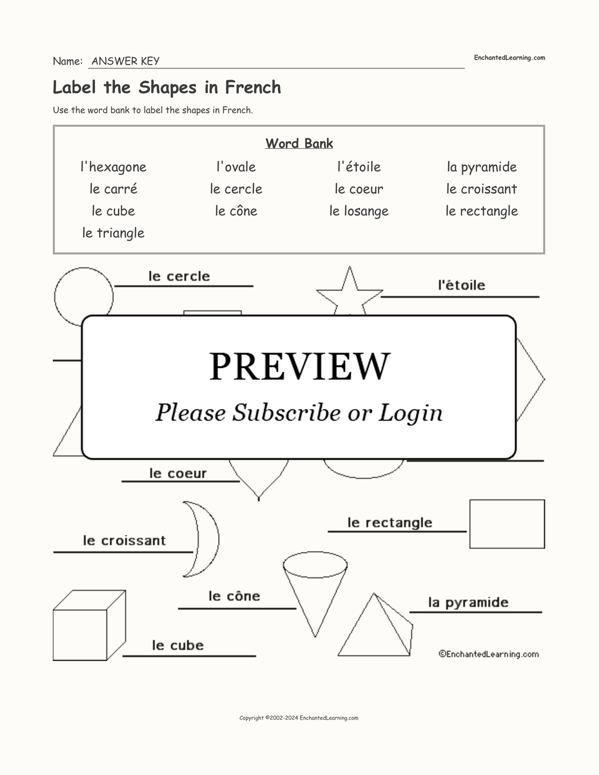 Label the Shapes in French interactive worksheet page 2