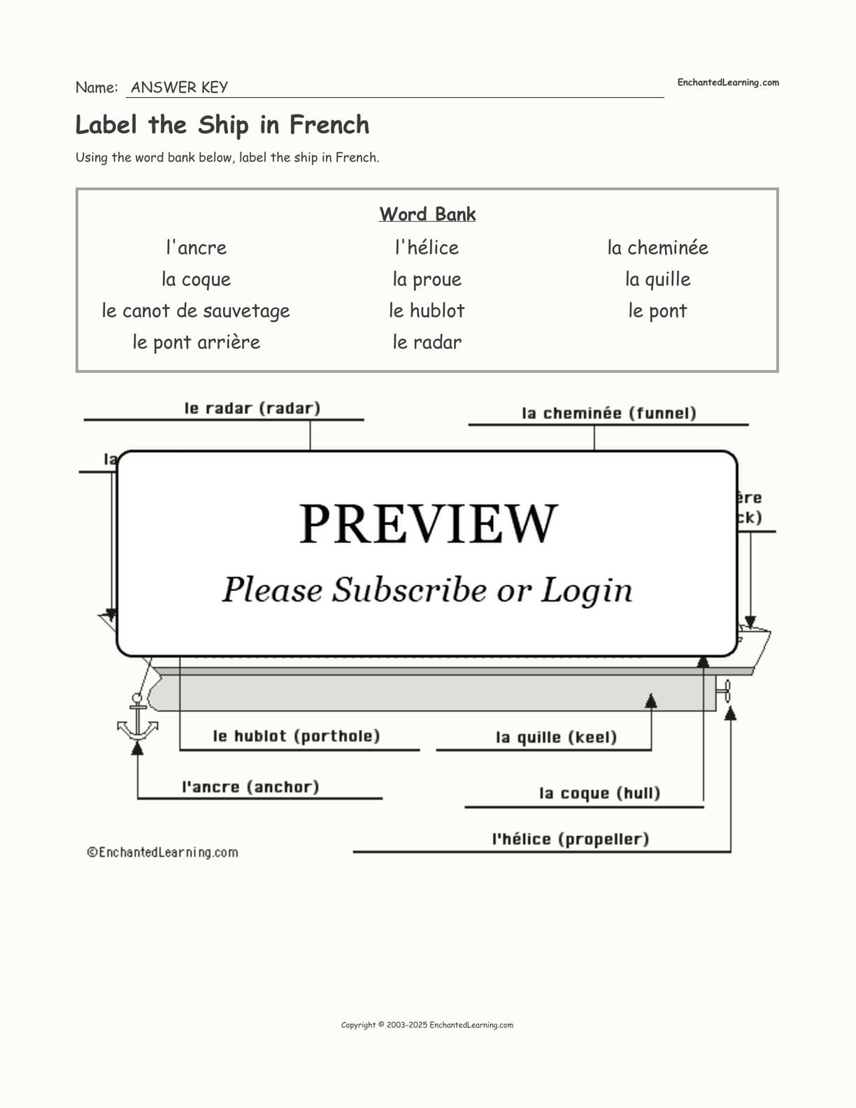 Label the Ship in French interactive worksheet page 2