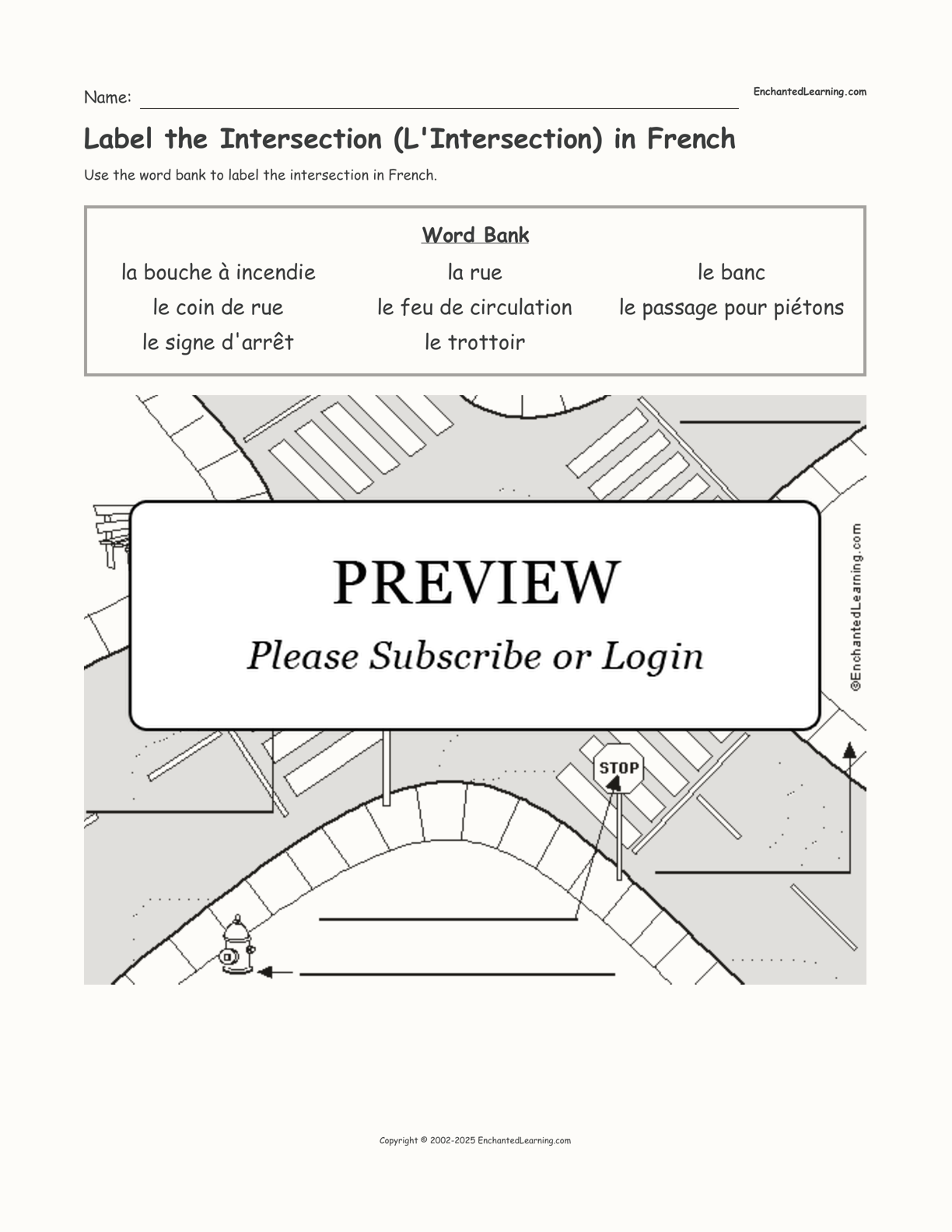 Label the Intersection (L'Intersection) in French interactive worksheet page 1