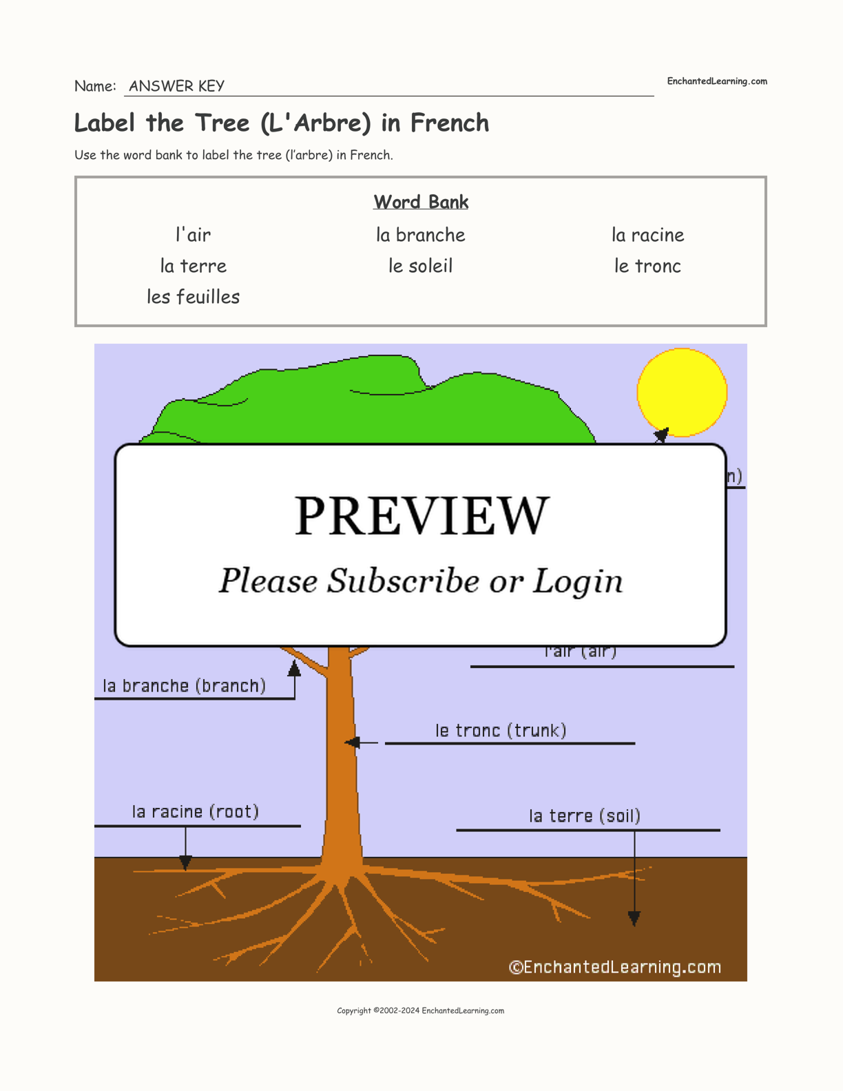 Label the Tree (L'Arbre) in French interactive worksheet page 2