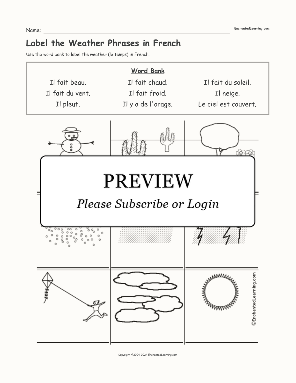 Label the Weather Phrases in French interactive worksheet page 1