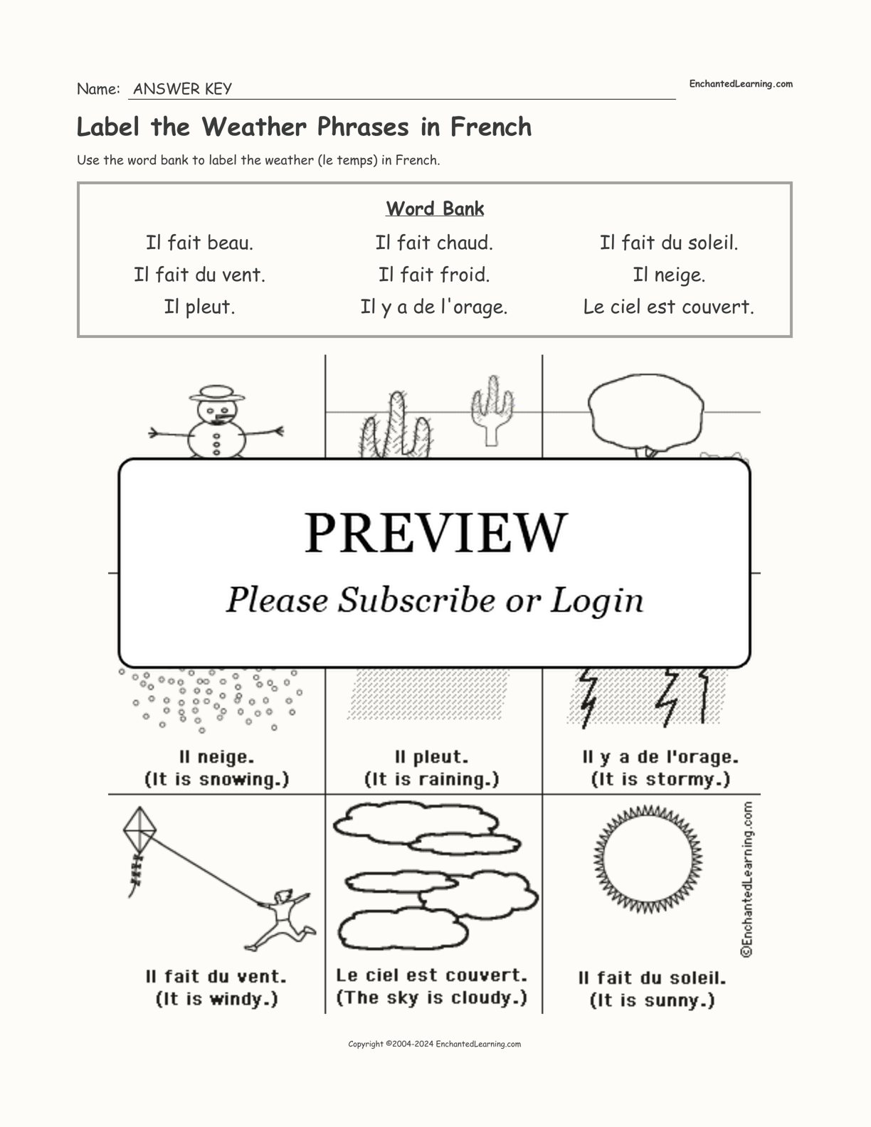 Label the Weather Phrases in French interactive worksheet page 2