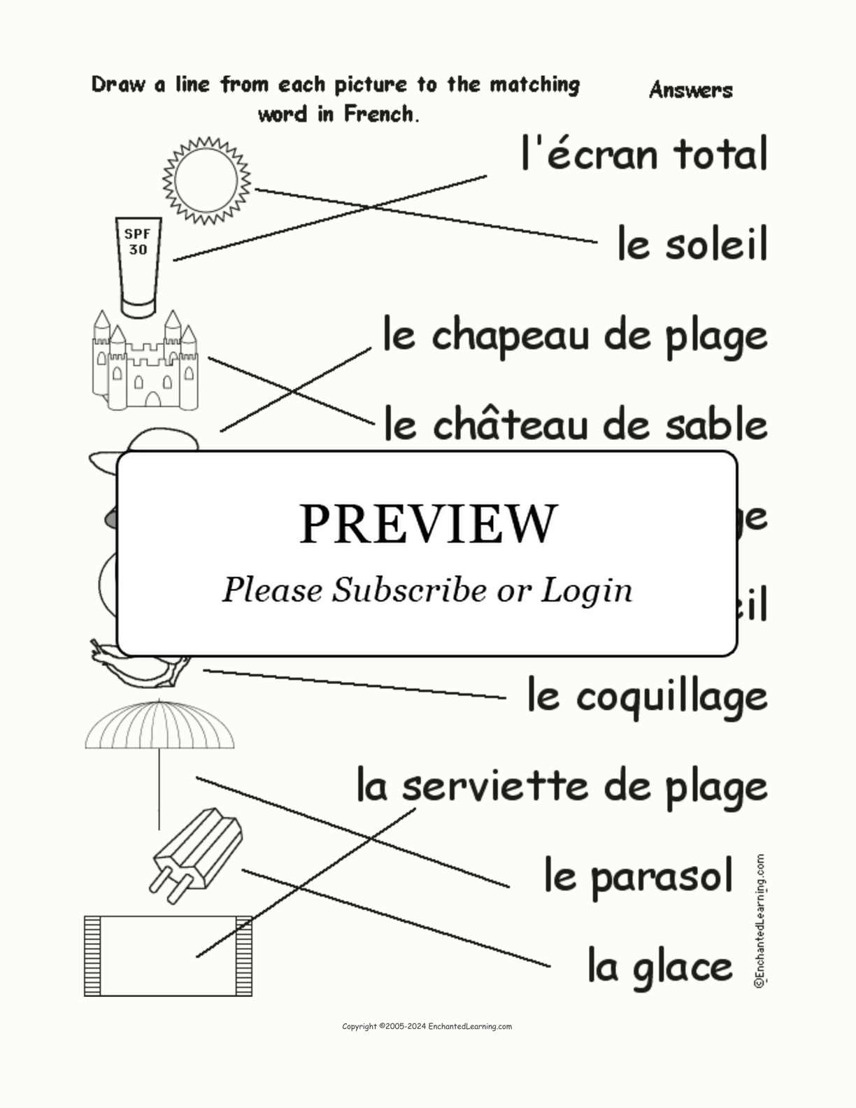Match the French Words to the Beach Pictures interactive worksheet page 2
