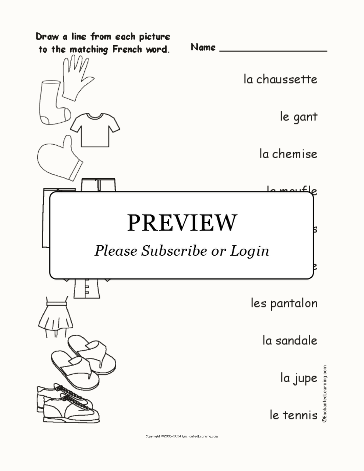 Match the French Clothing Words to the Pictures #1 interactive worksheet page 1