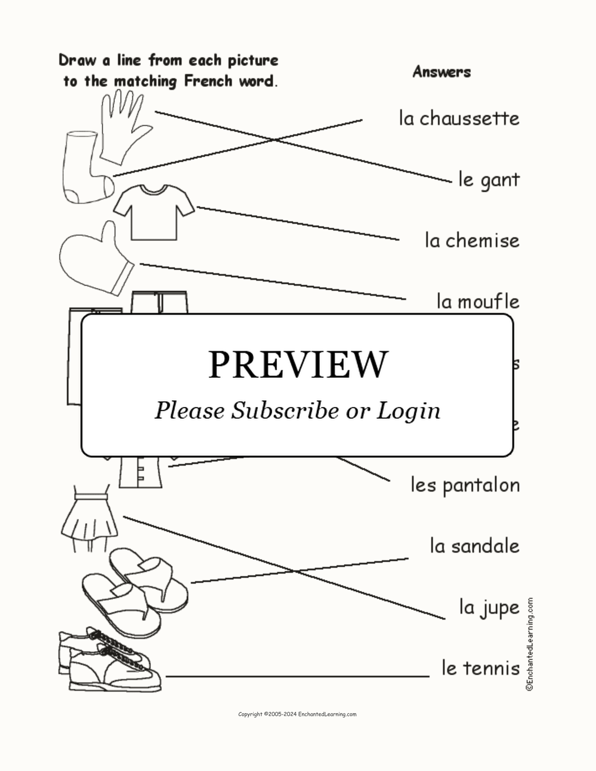 Match the French Clothing Words to the Pictures #1 interactive worksheet page 2
