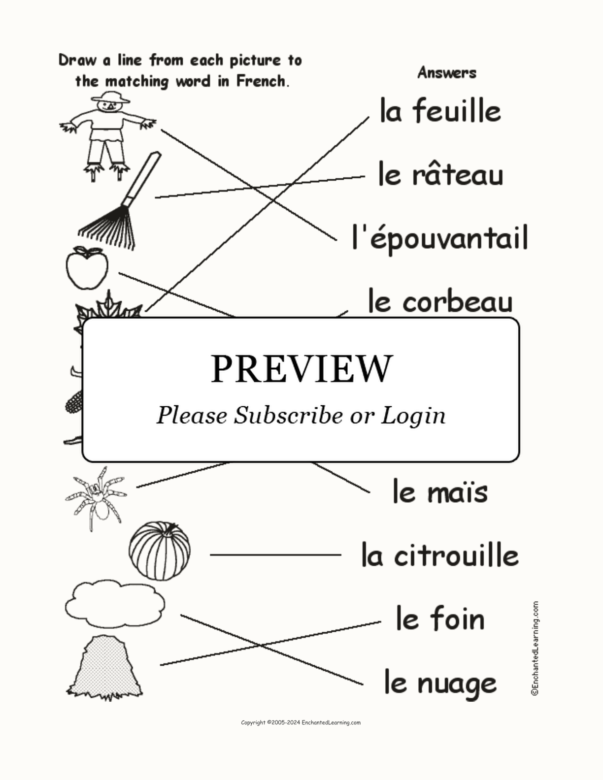 Match the French Fall Words to the Pictures interactive worksheet page 2