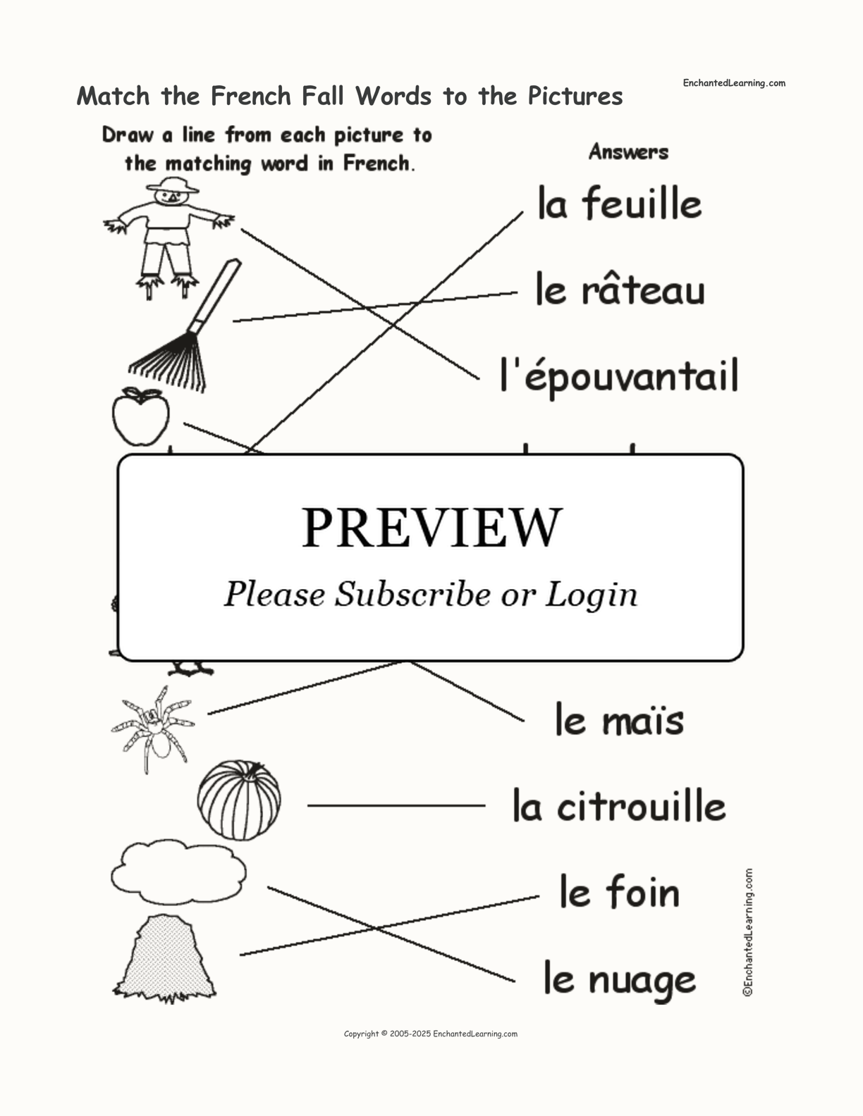 Match the French Fall Words to the Pictures interactive worksheet page 2