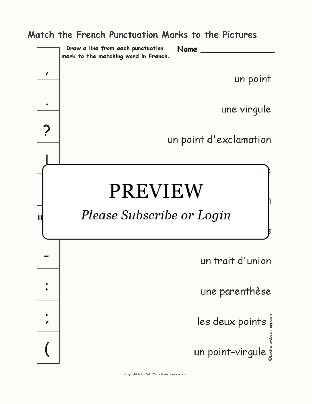 Match the French Punctuation Marks to the Pictures interactive worksheet page 1