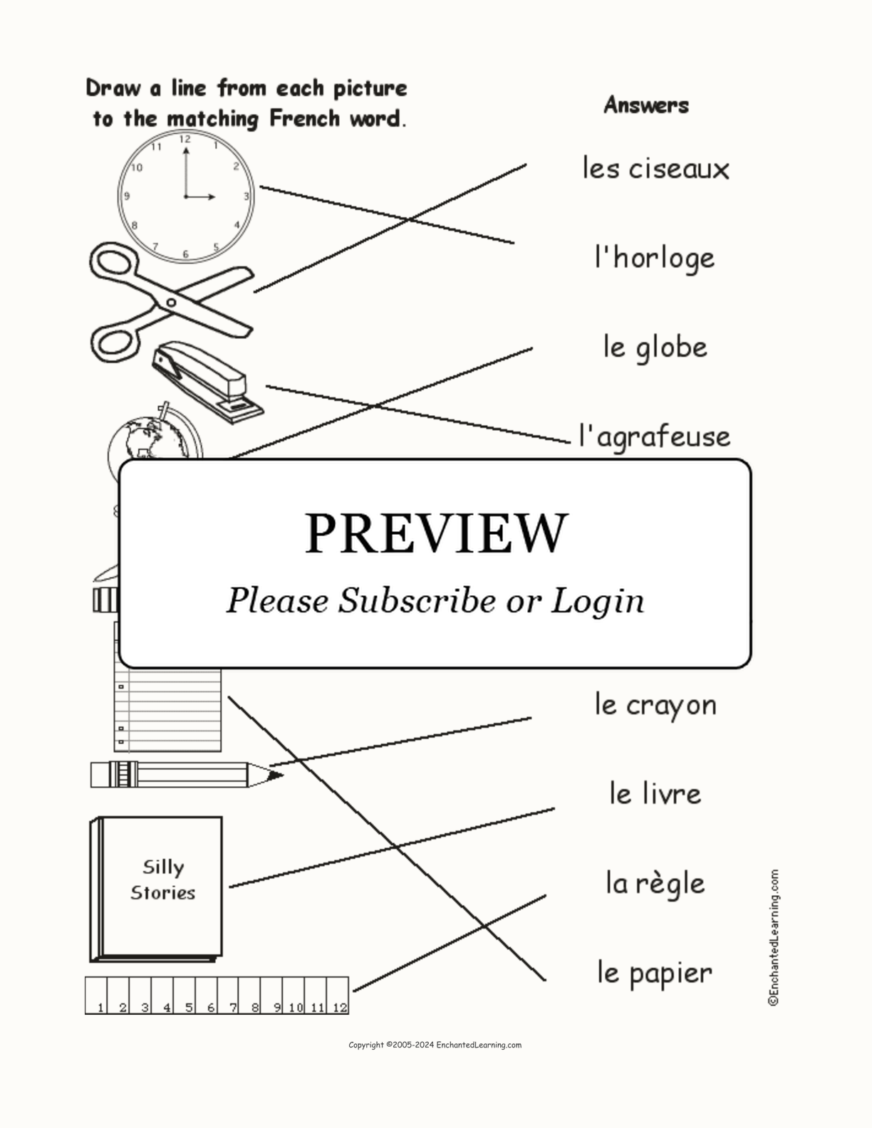 Match the French School Words to the Pictures interactive worksheet page 2