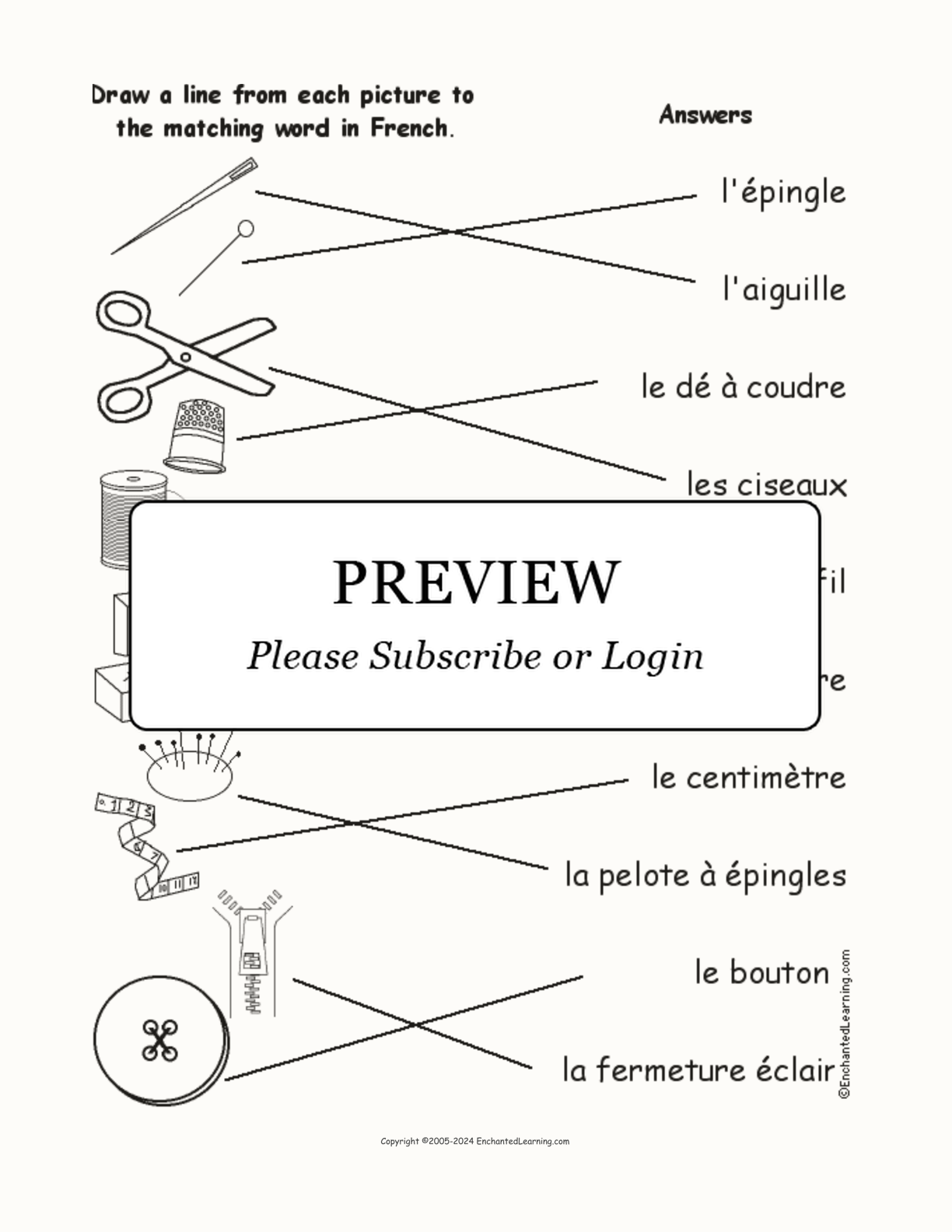 Match the French Sewing Words to the Pictures interactive worksheet page 2