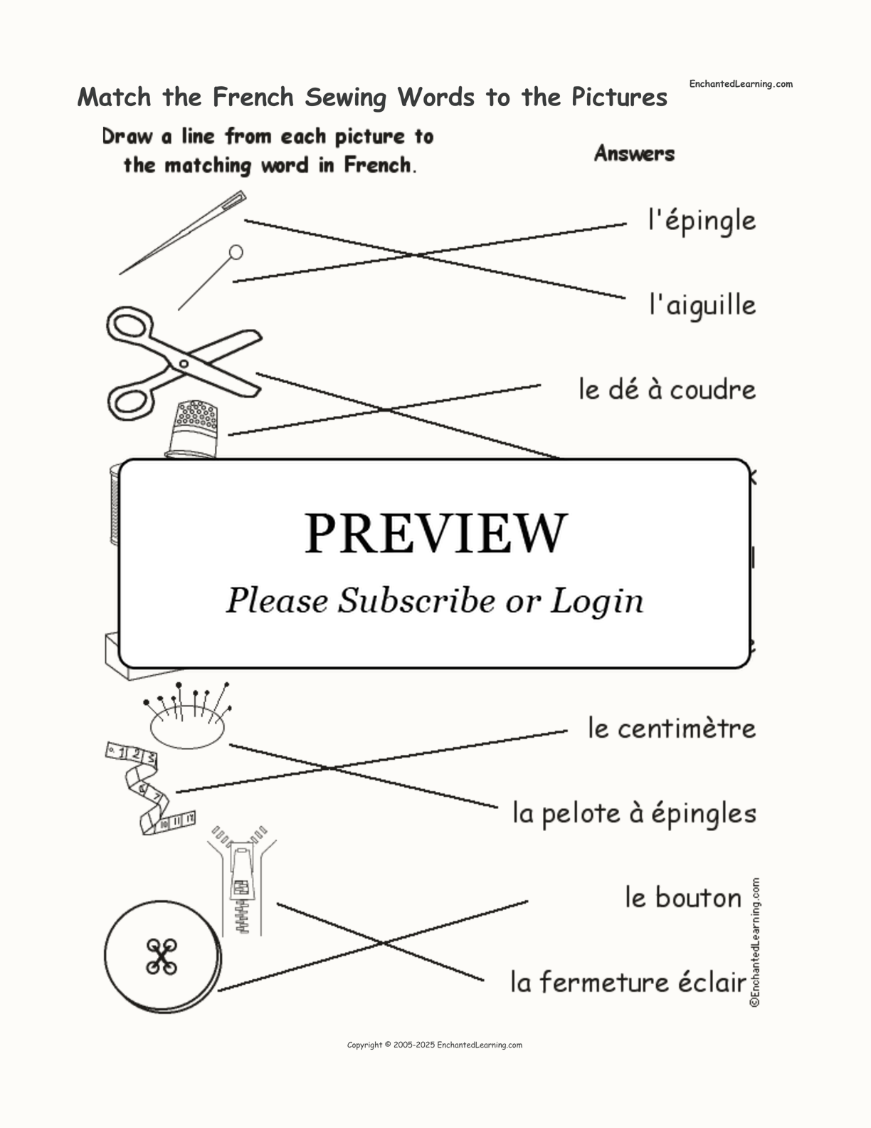 Match the French Sewing Words to the Pictures interactive worksheet page 2