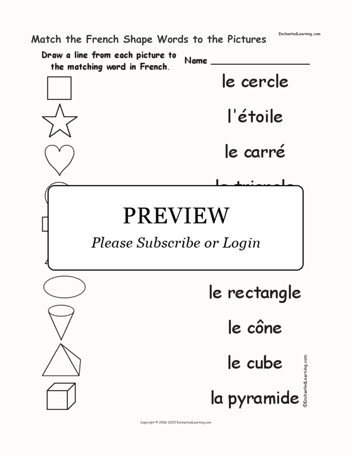 Match the French Shape Words to the Pictures interactive worksheet page 1