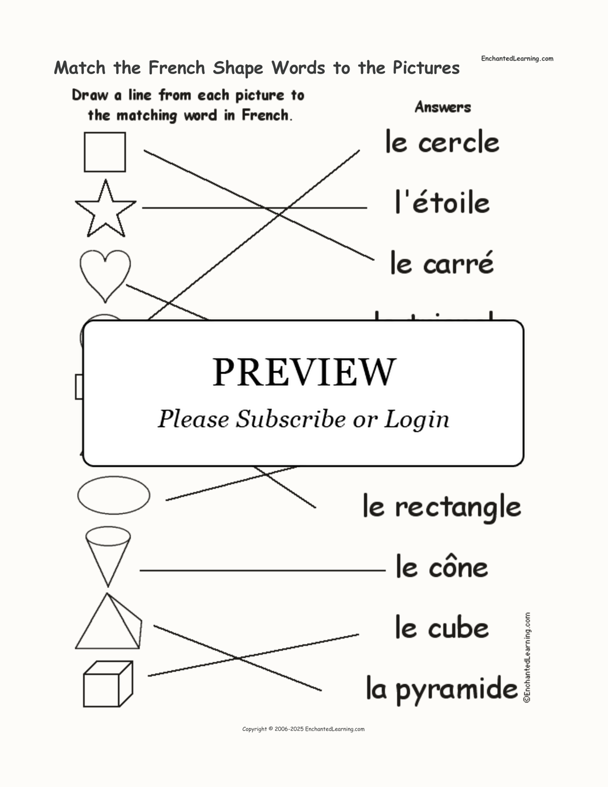 Match the French Shape Words to the Pictures interactive worksheet page 2