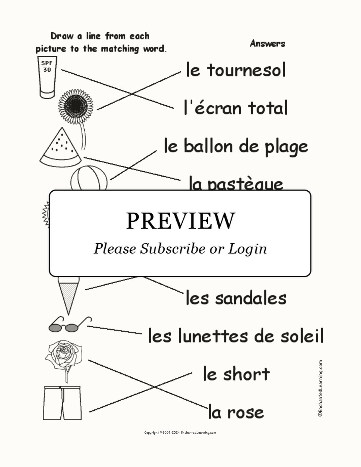 Summer - Match the French Words to the Pictures interactive worksheet page 2