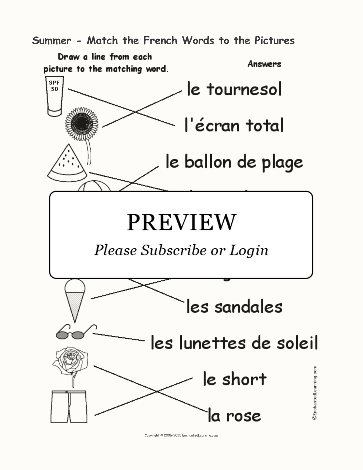 Summer - Match the French Words to the Pictures interactive worksheet page 2