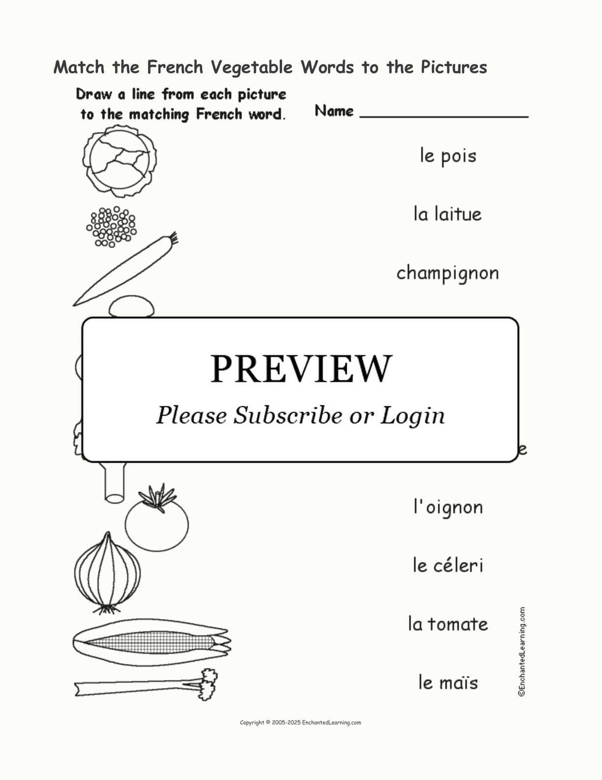 Match the French Vegetable Words to the Pictures interactive worksheet page 1