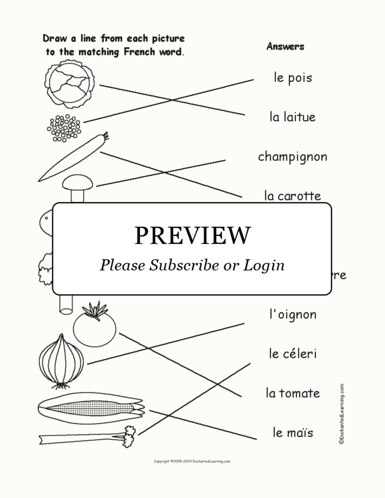 Match the French Vegetable Words to the Pictures interactive worksheet page 2