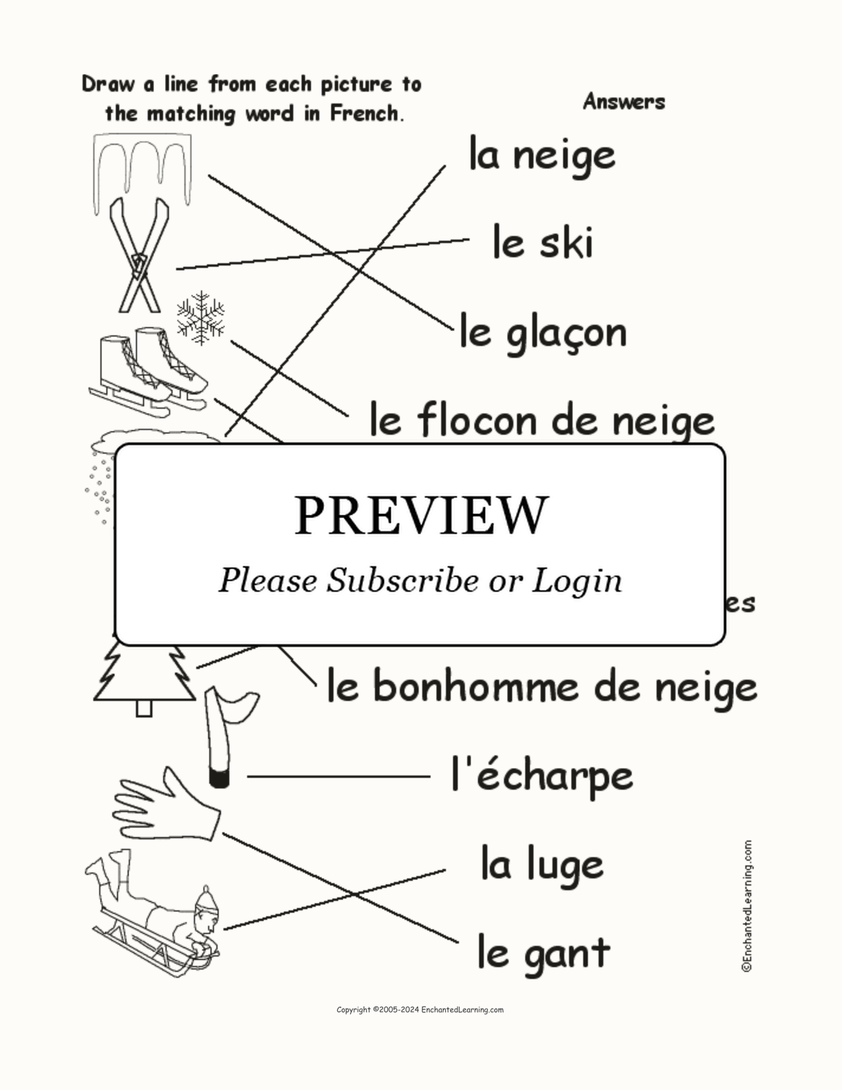 Match the French Winter Words to the Pictures interactive worksheet page 2