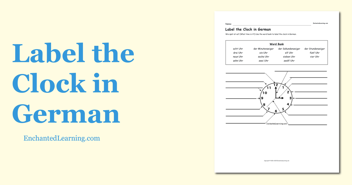 Label the Clock in German Enchanted Learning