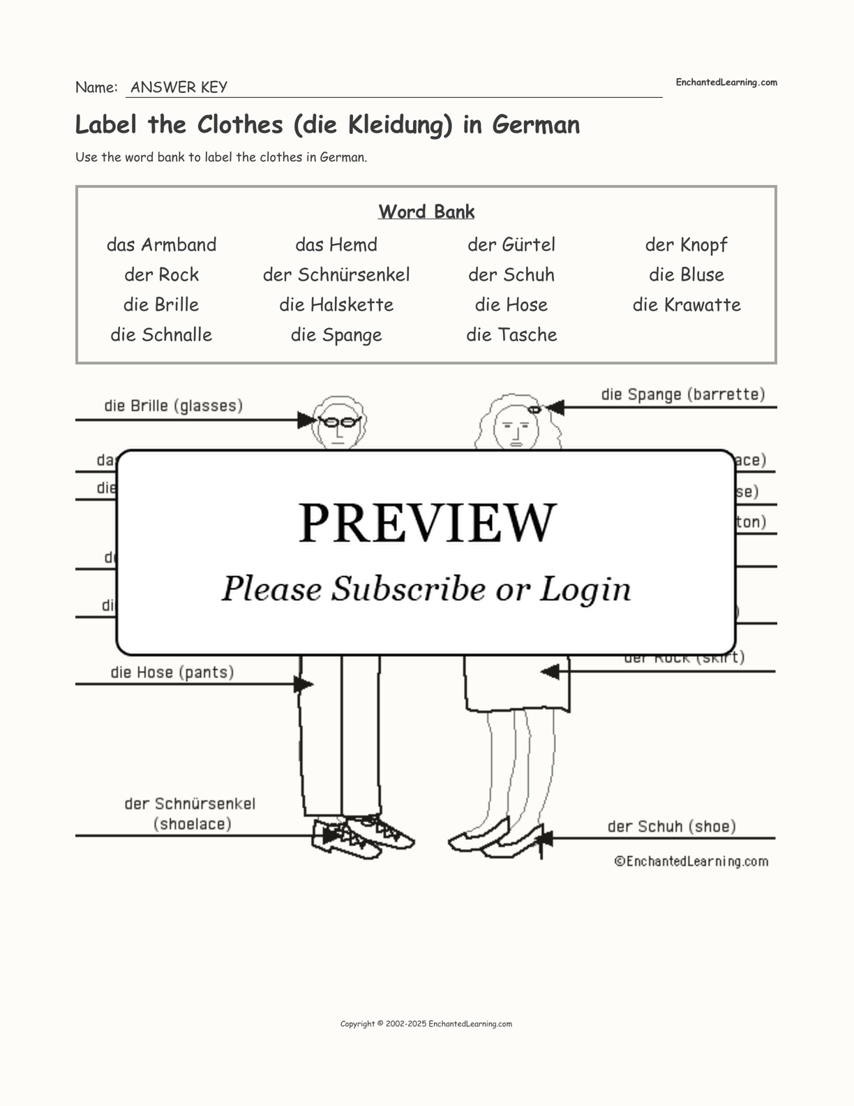 Label the Clothes (die Kleidung) in German interactive worksheet page 2