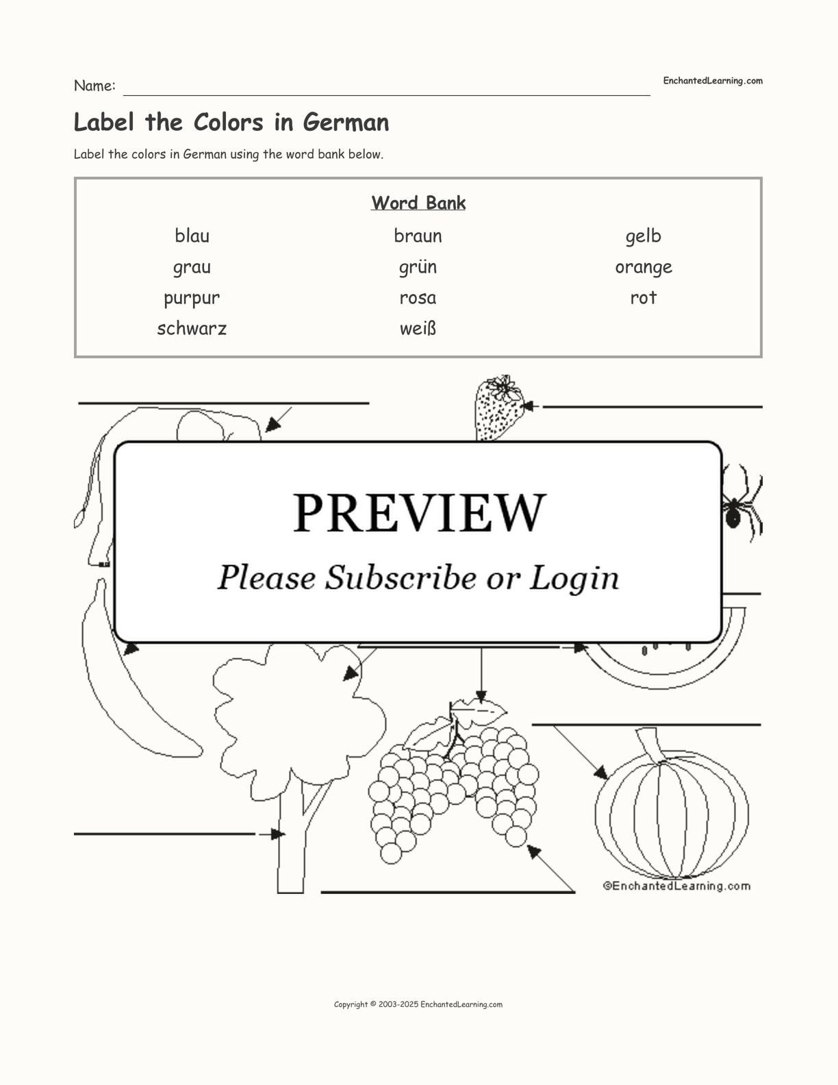 Label the Colors in German interactive worksheet page 1