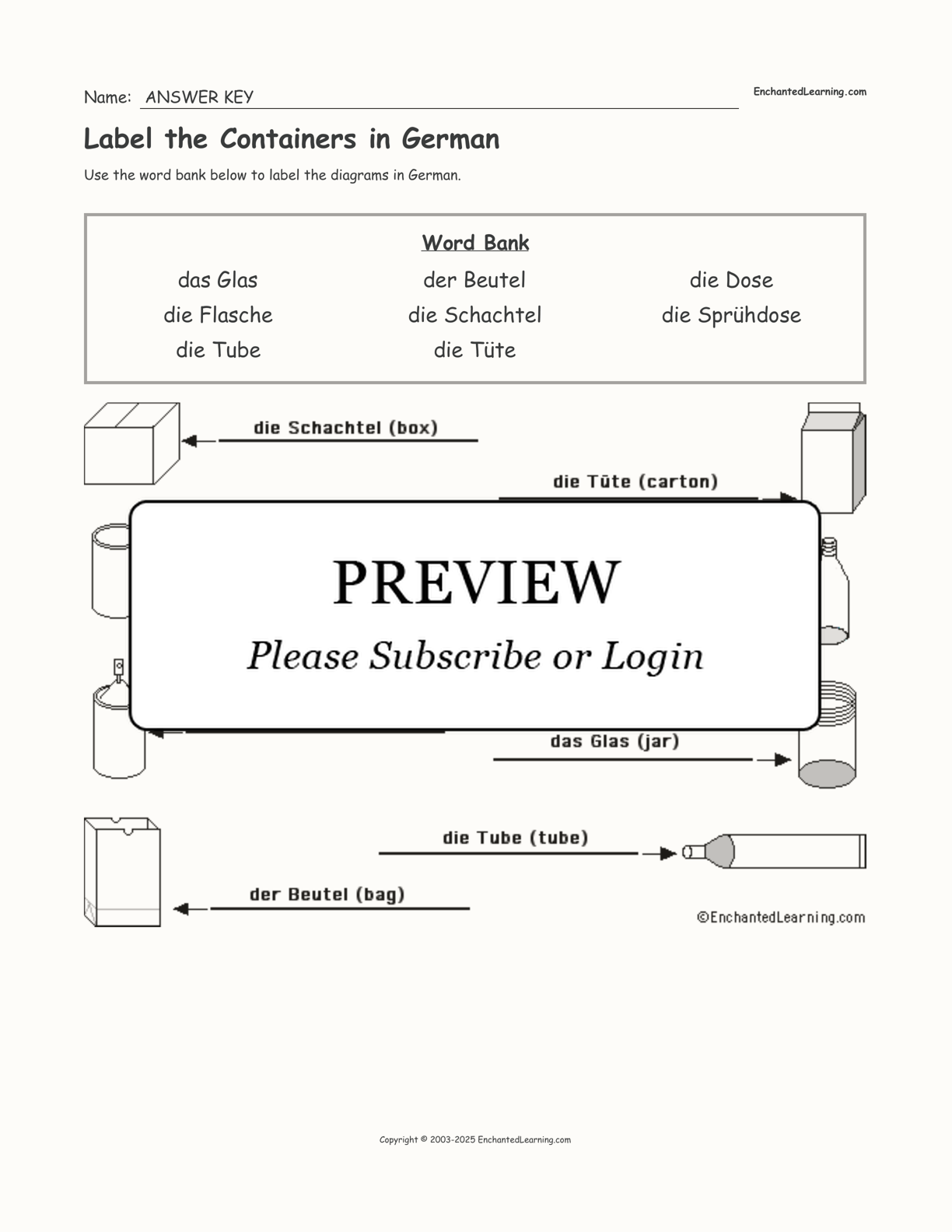 Label the Containers in German interactive worksheet page 2