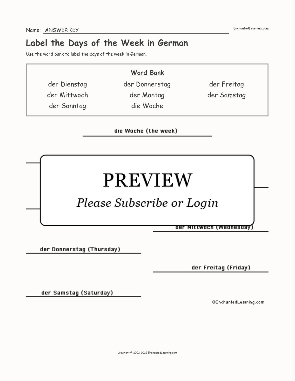 Label the Days of the Week in German interactive worksheet page 2