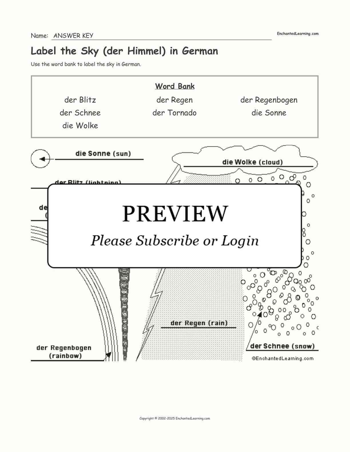 Label the Sky (der Himmel) in German interactive worksheet page 2