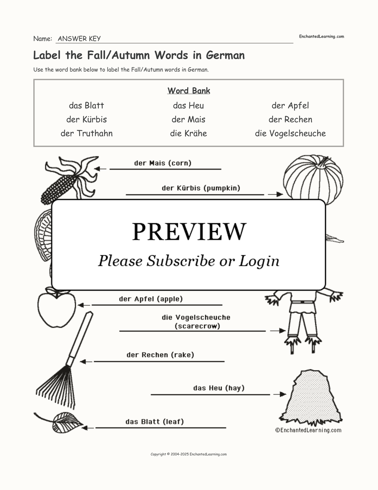 Label the Fall/Autumn Words in German interactive worksheet page 2