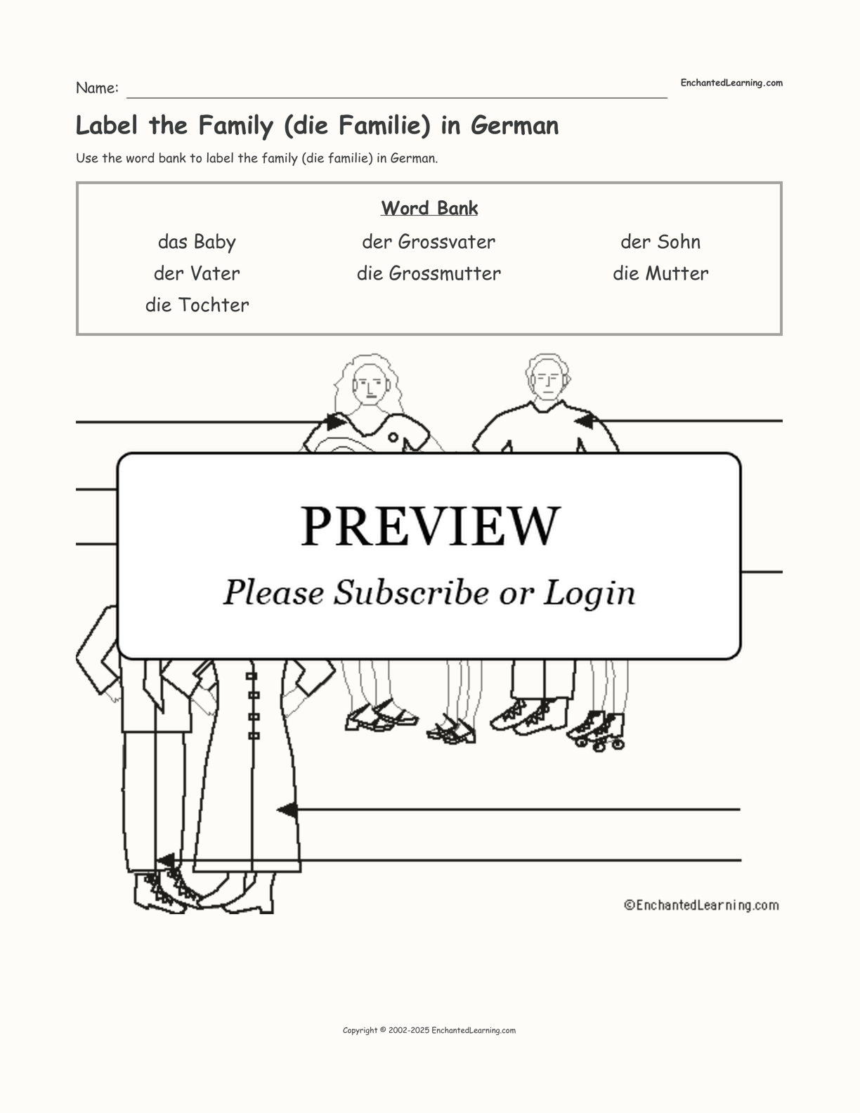 Label the Family (die Familie) in German interactive worksheet page 1