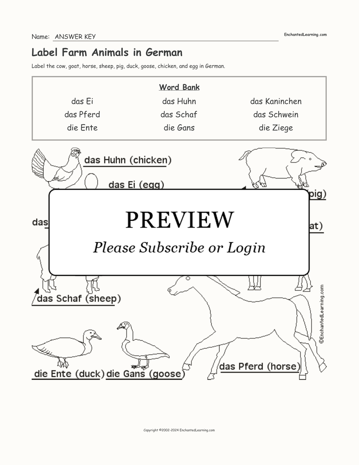 Label Farm Animals in German interactive worksheet page 2