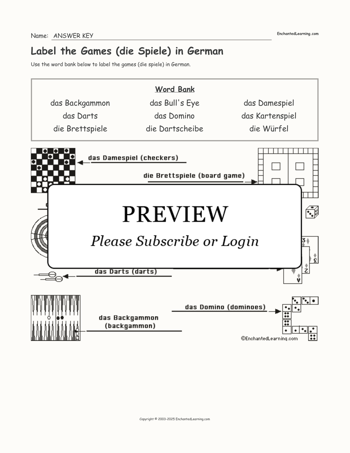 Label the Games (die Spiele) in German interactive worksheet page 2