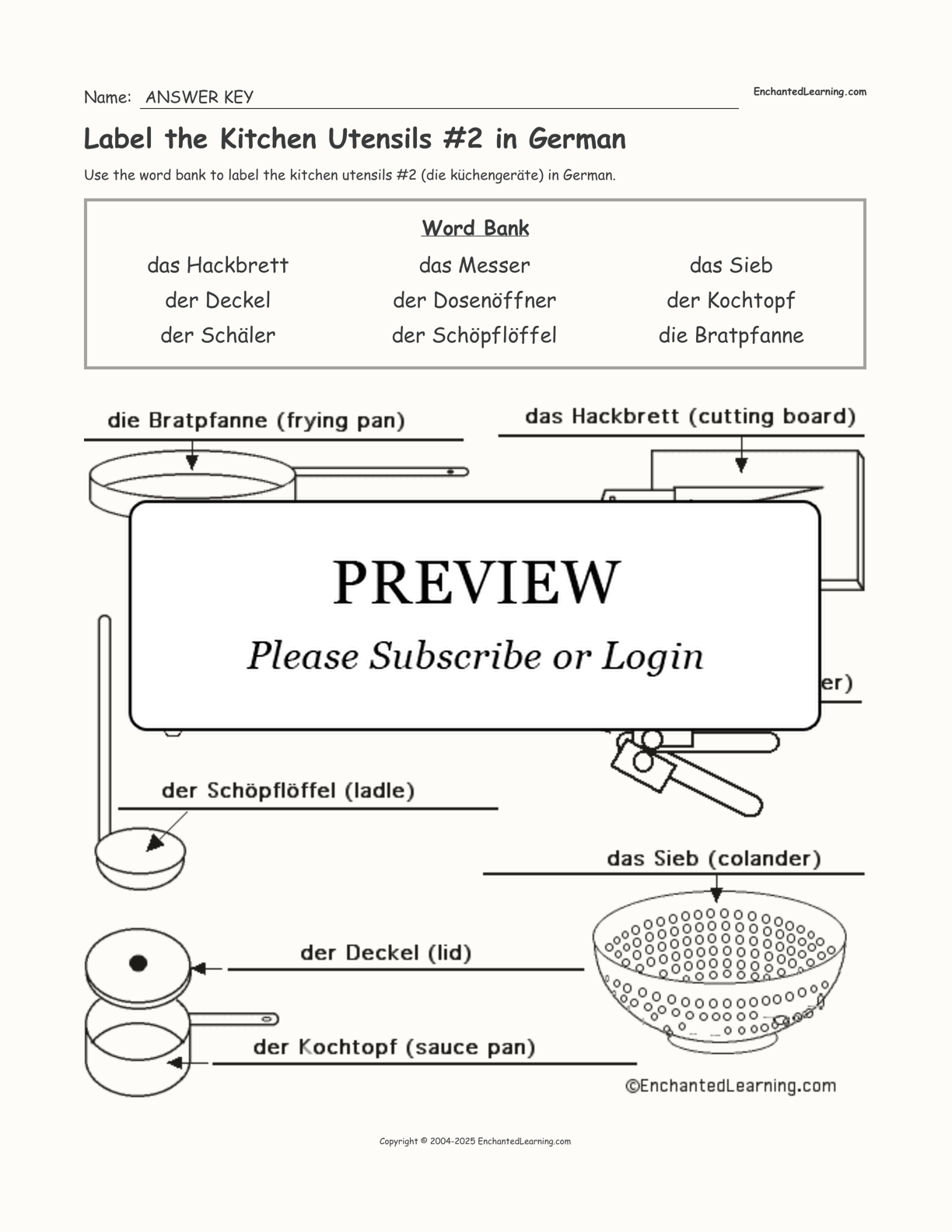 Label the Kitchen Utensils #2 in German - Enchanted Learning