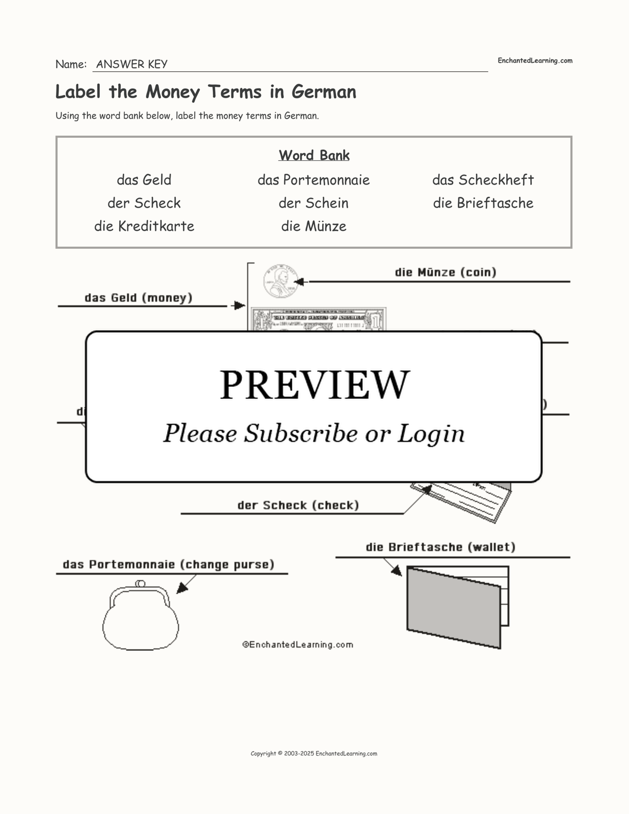 Label the Money Terms in German interactive worksheet page 2