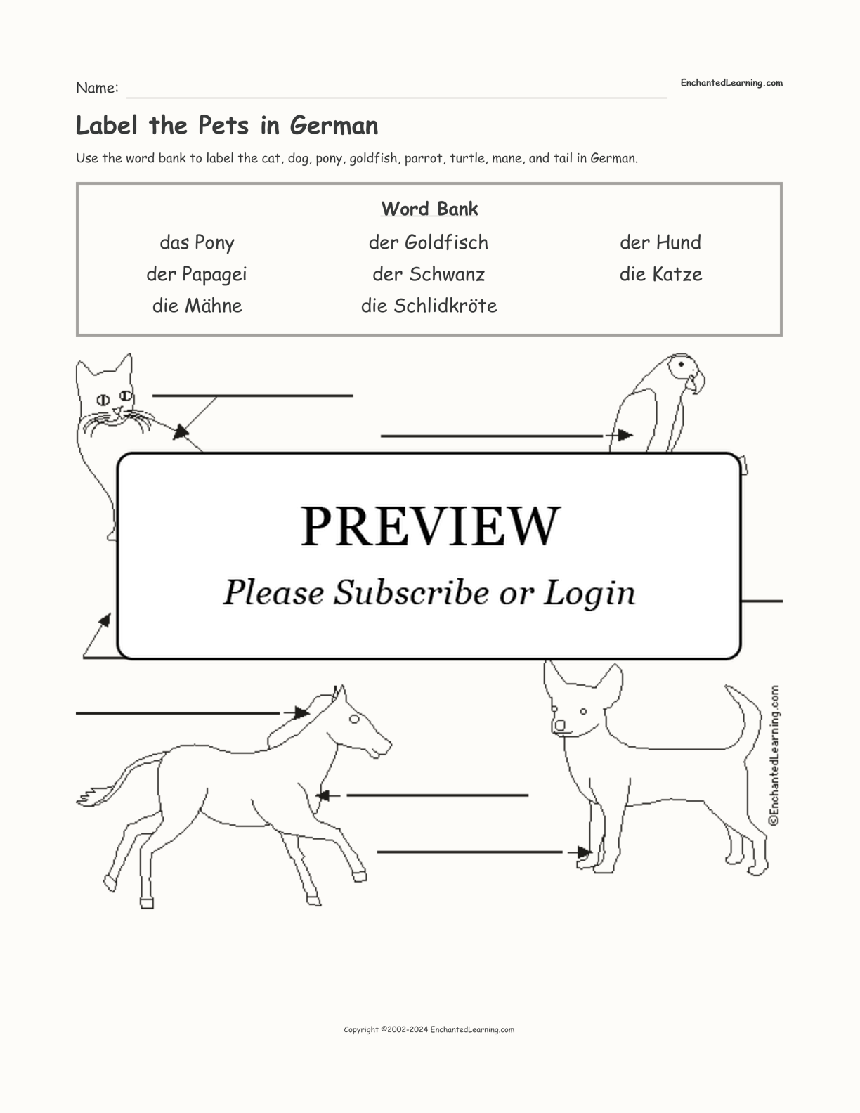 Label the Pets in German interactive worksheet page 1