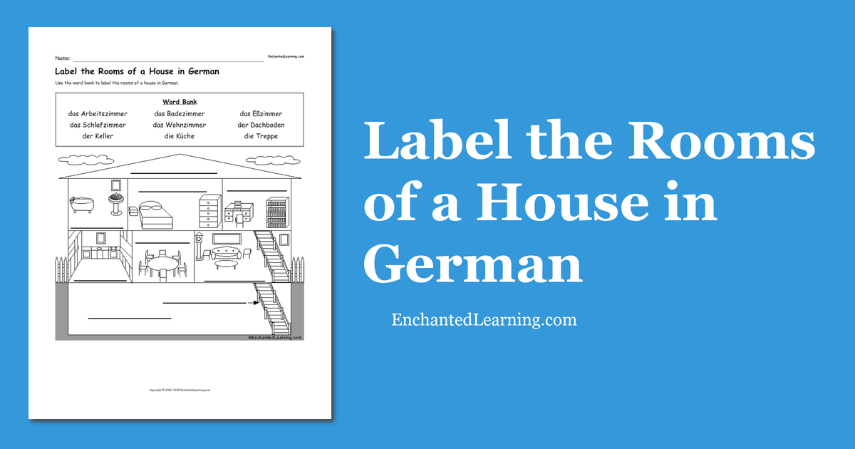 Label the Rooms of a House in German Enchanted Learning