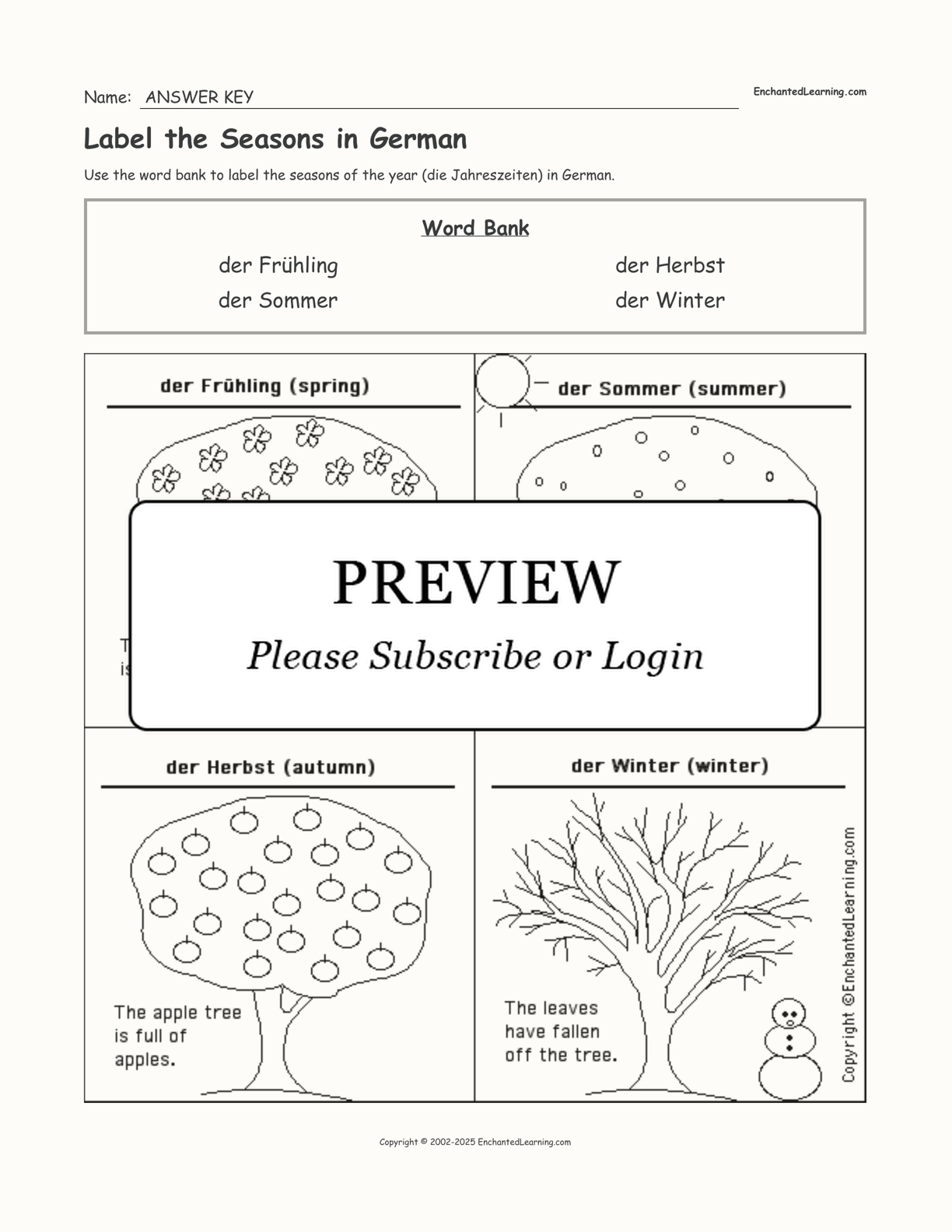 Label the Seasons in German interactive worksheet page 2