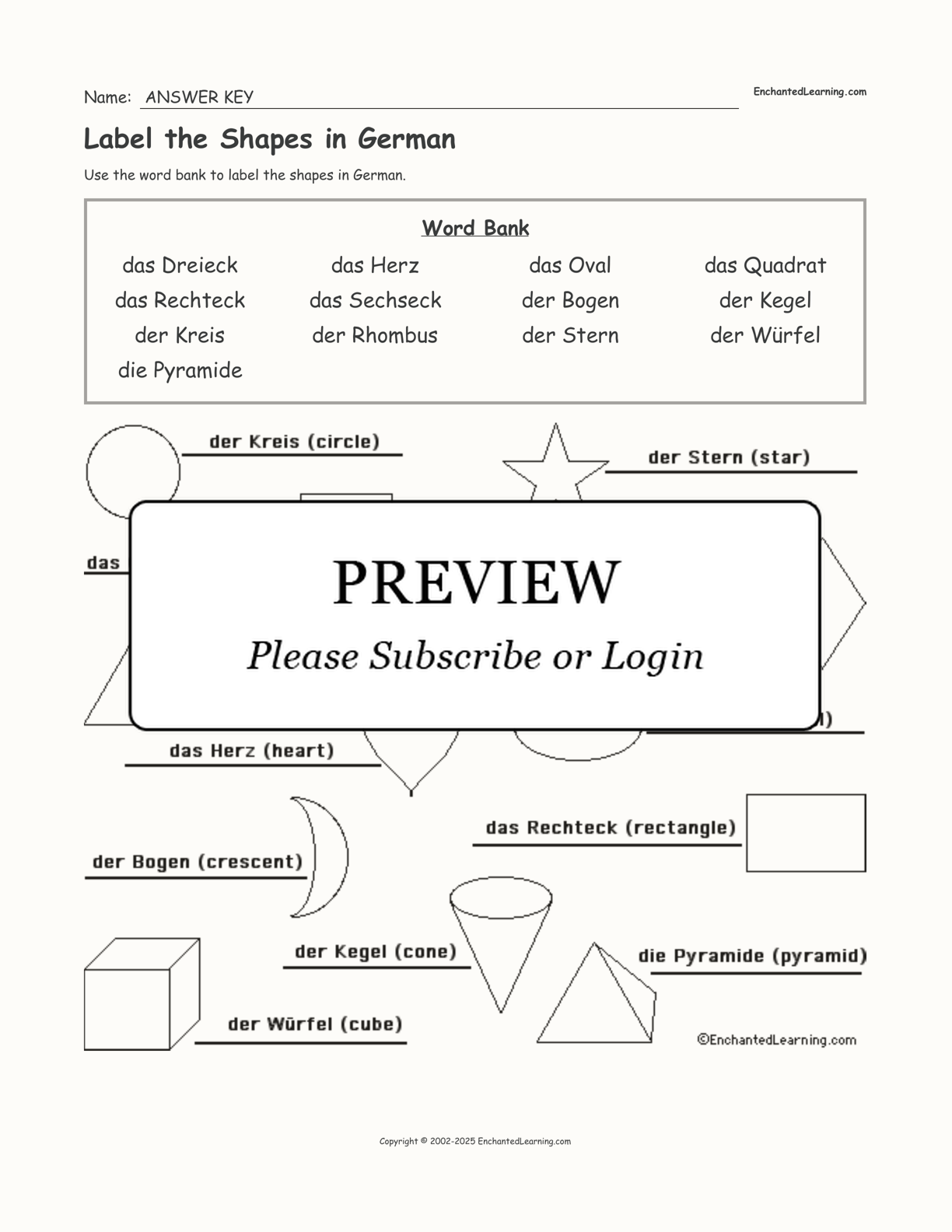 Label the Shapes in German interactive worksheet page 2