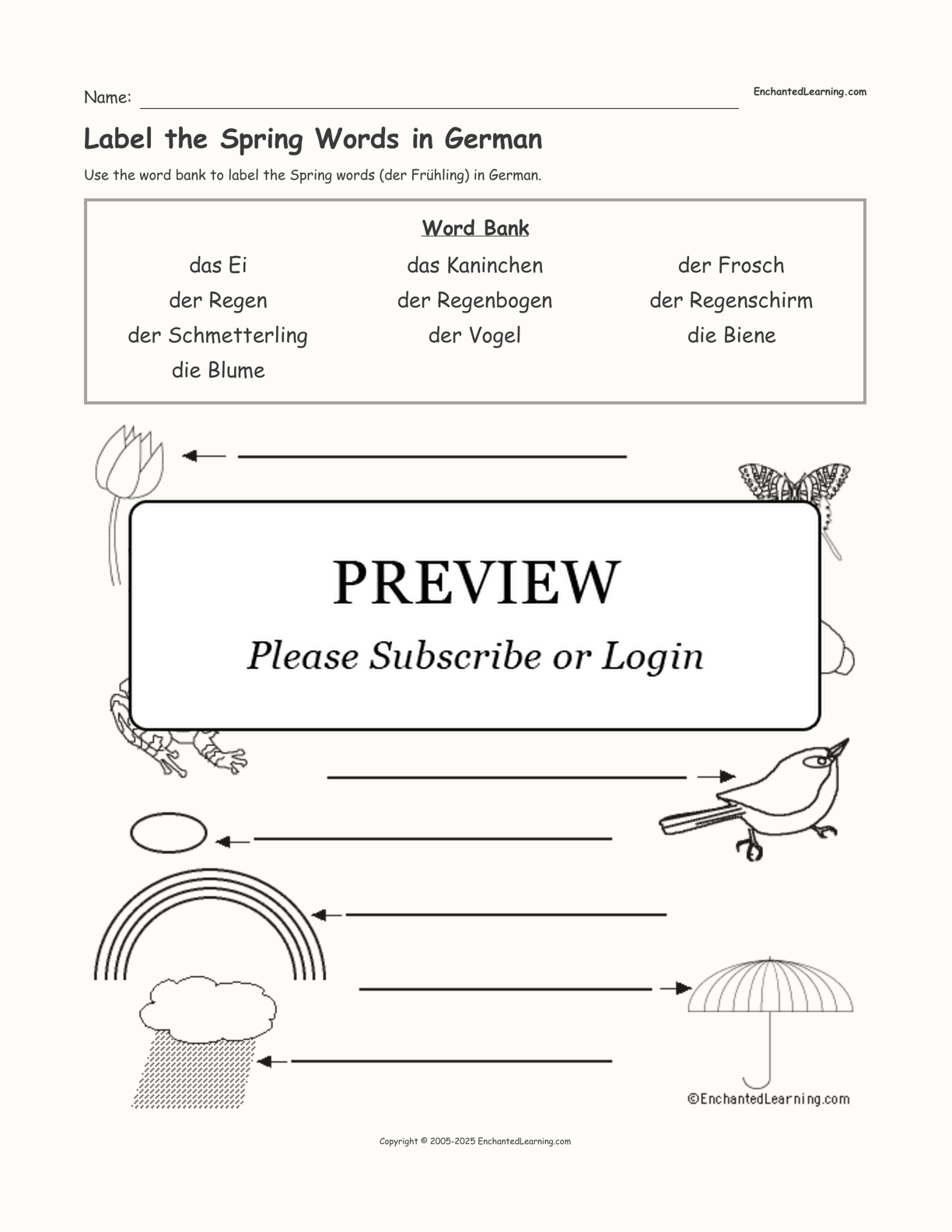 Label the Spring Words in German interactive worksheet page 1