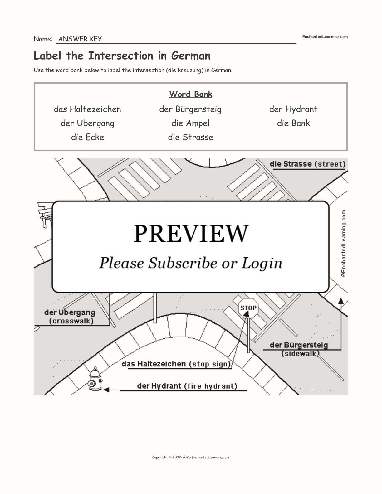 Label the Intersection in German interactive worksheet page 2