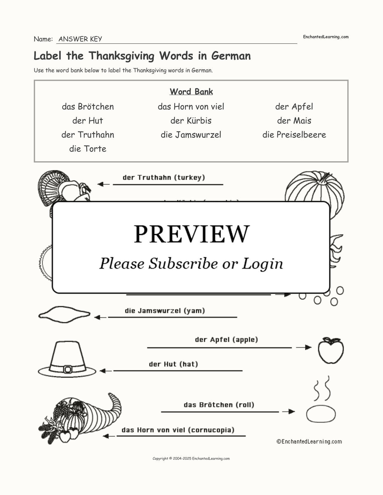 Label the Thanksgiving Words in German interactive worksheet page 2