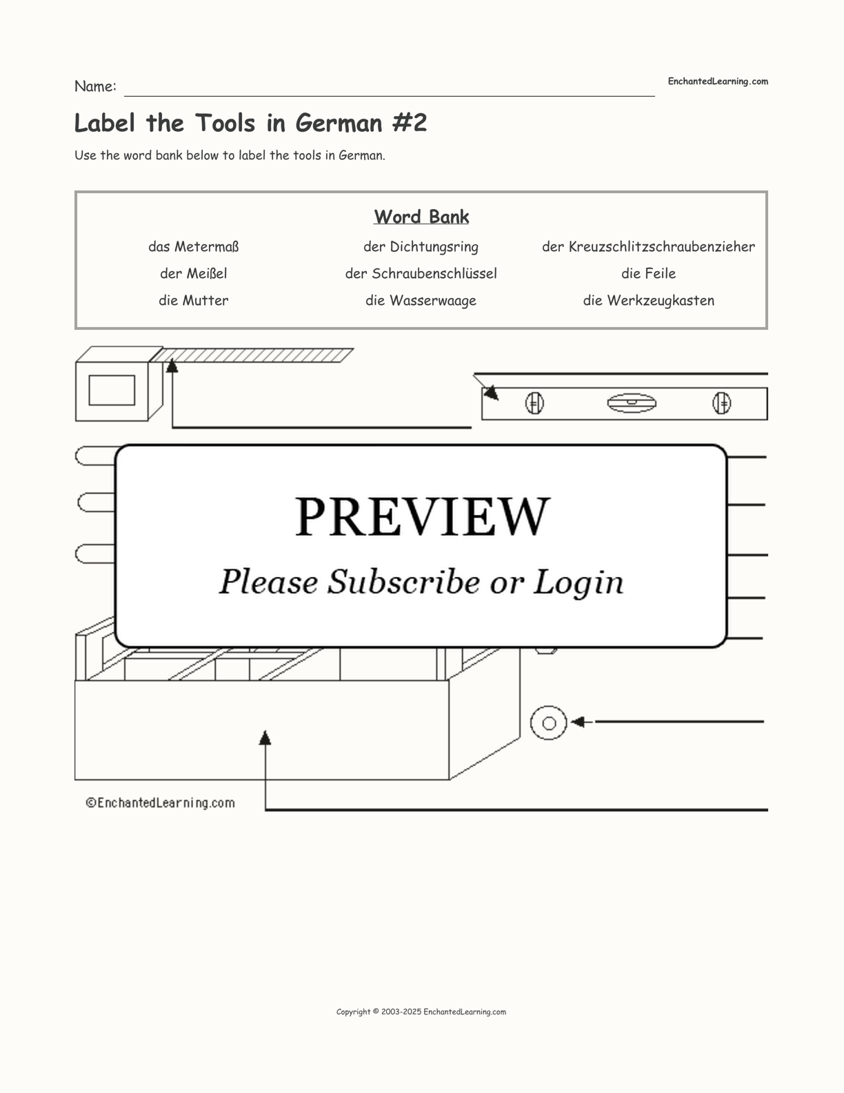 Label the Tools in German #2 interactive worksheet page 1