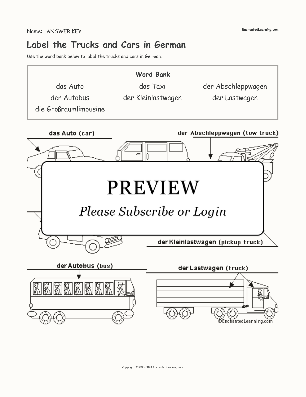 Label the Trucks and Cars in German interactive worksheet page 2